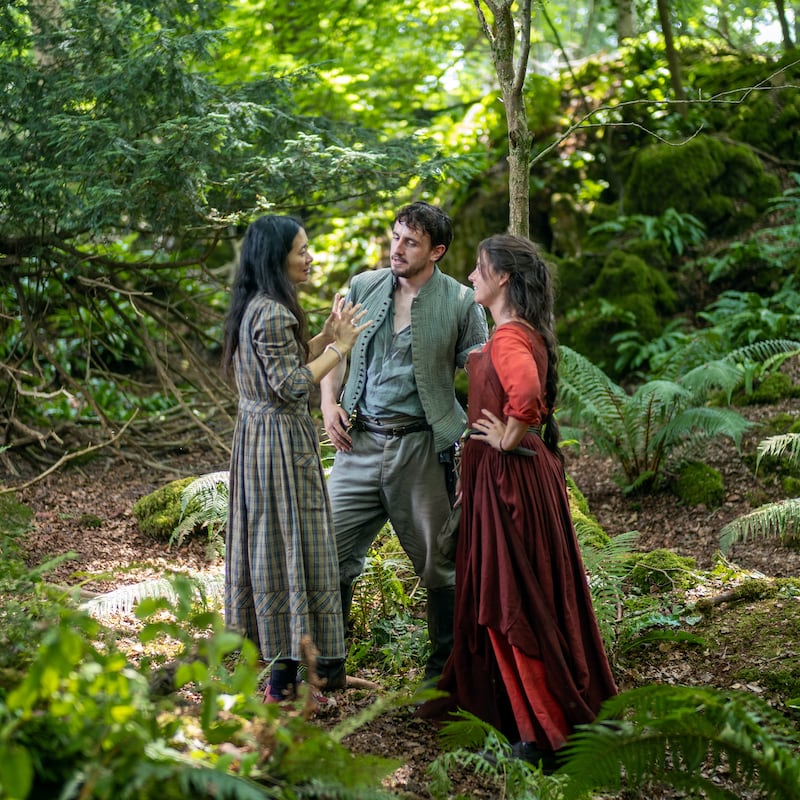 Hamnet: Chloé Zhao with Paul Mescal and Jessie Buckley during filming. Photograph: Agata Grzybowska/Focus Features

