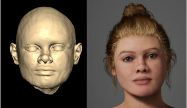 3D scan of physical model (left) and second iteration (right) of the facial depiction of Beachy Head Woman