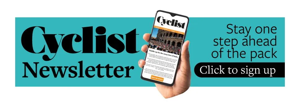 Cyclist newsletter banner saying 'stay one step ahead of the pack, click here to sign up'