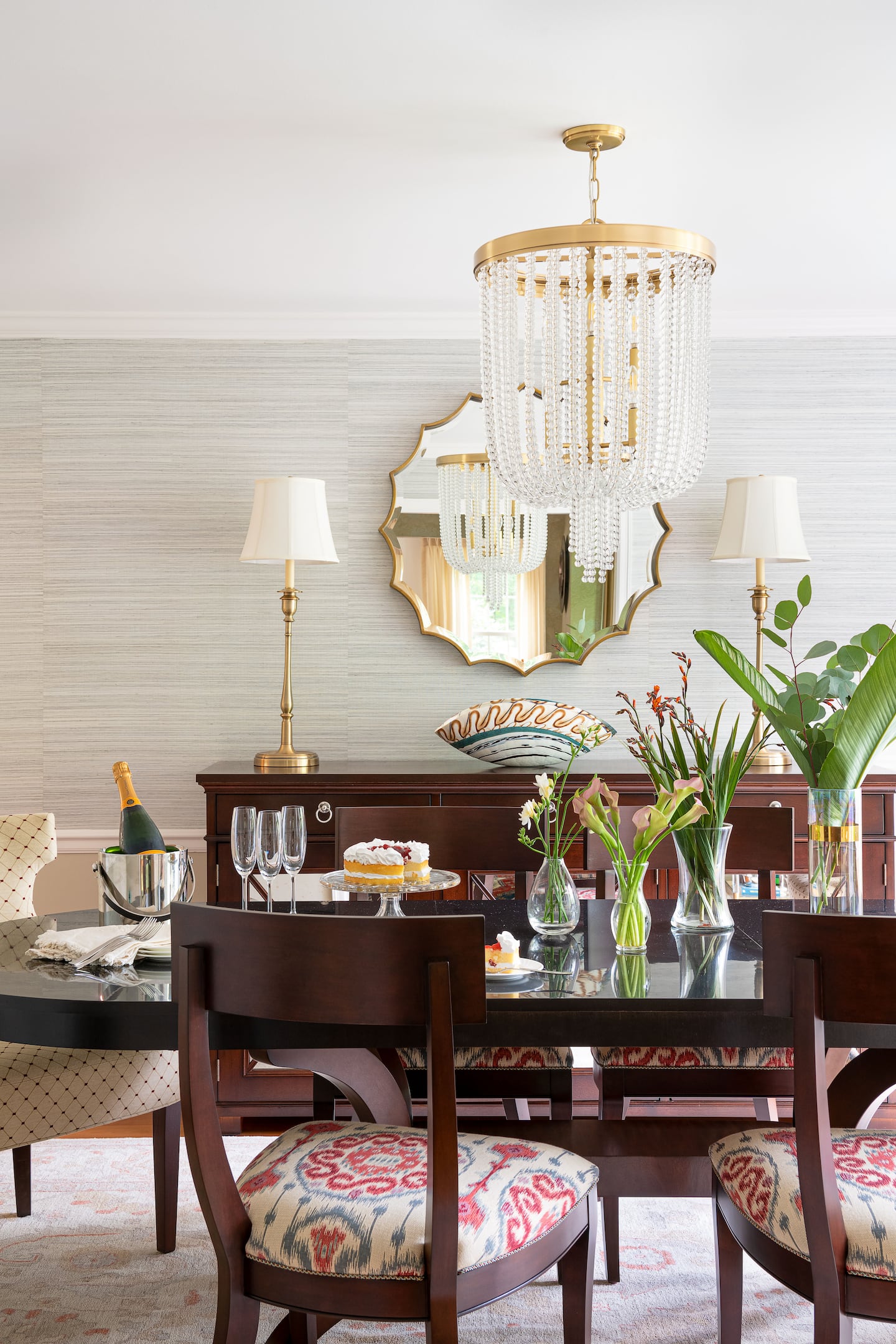 Color and texture come into play in this dining room by Newton-based interior designer Vani Sayeed.