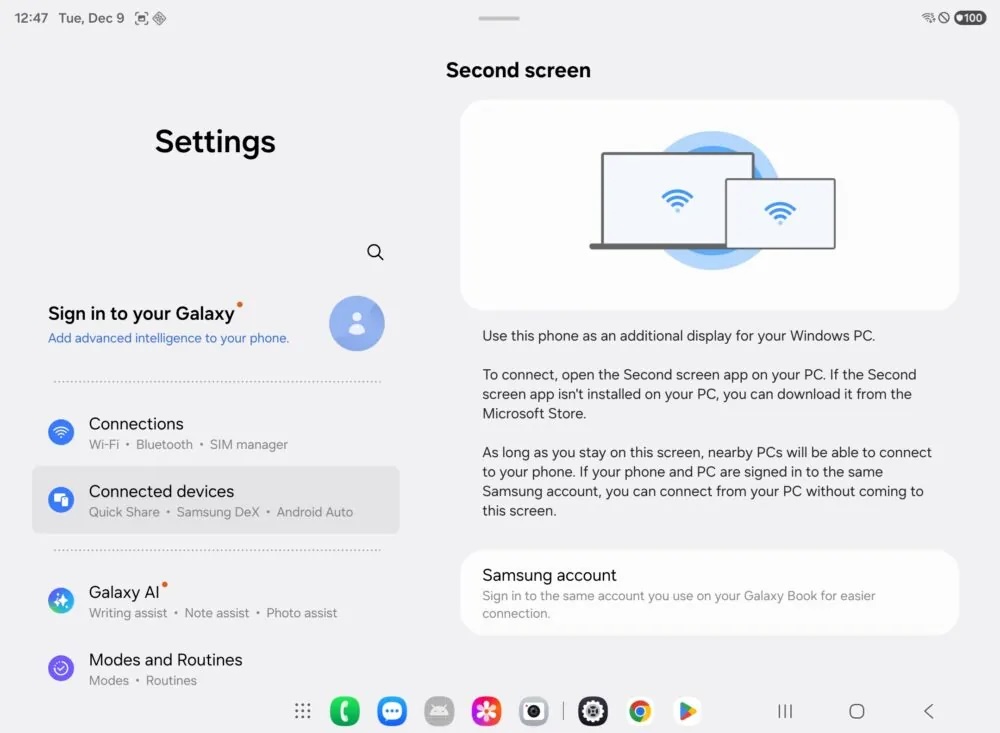 samsung galaxy z trifold second screen