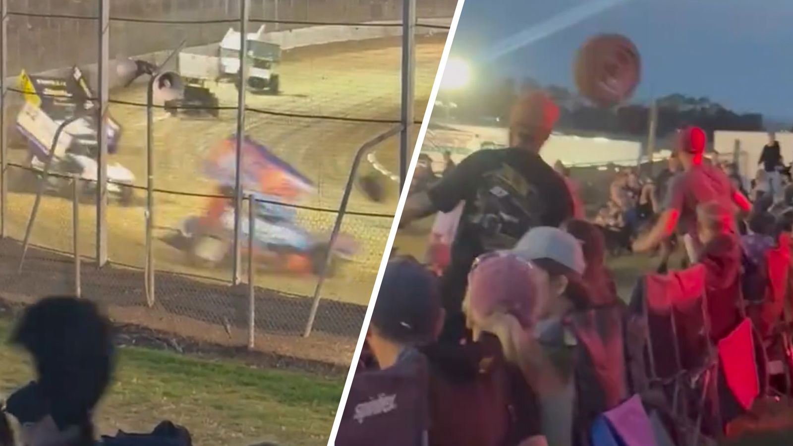 Wheel flies into crowd during Avalon Sprintcar race