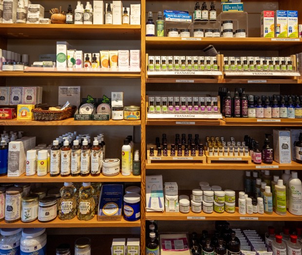 Salves, tinctures, oils and more for physical and mental health at Gathering Thyme Thurs. Dec 4, 2025 in Petaluma. (John Burgess / The Press Democrat)