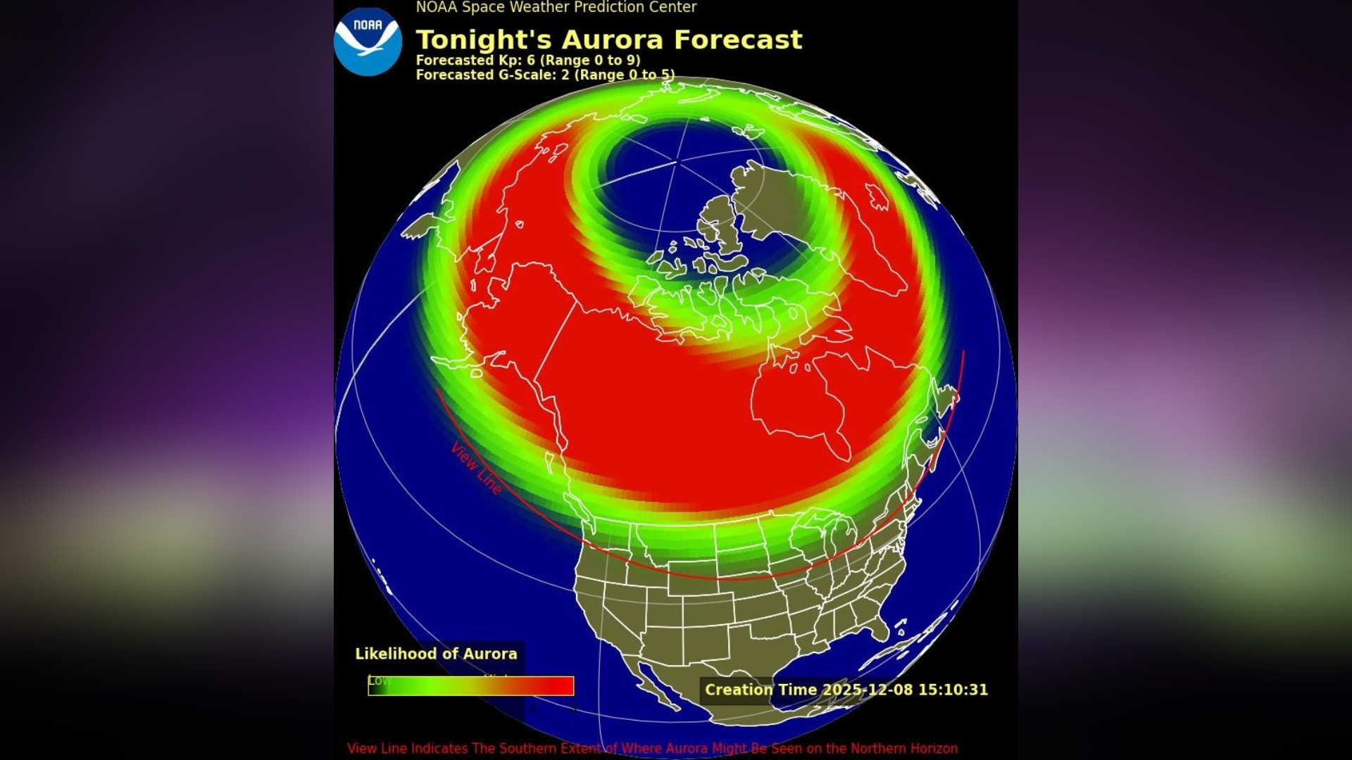 graphic detailing which 17 us states the northern lights might be visible from tonight.