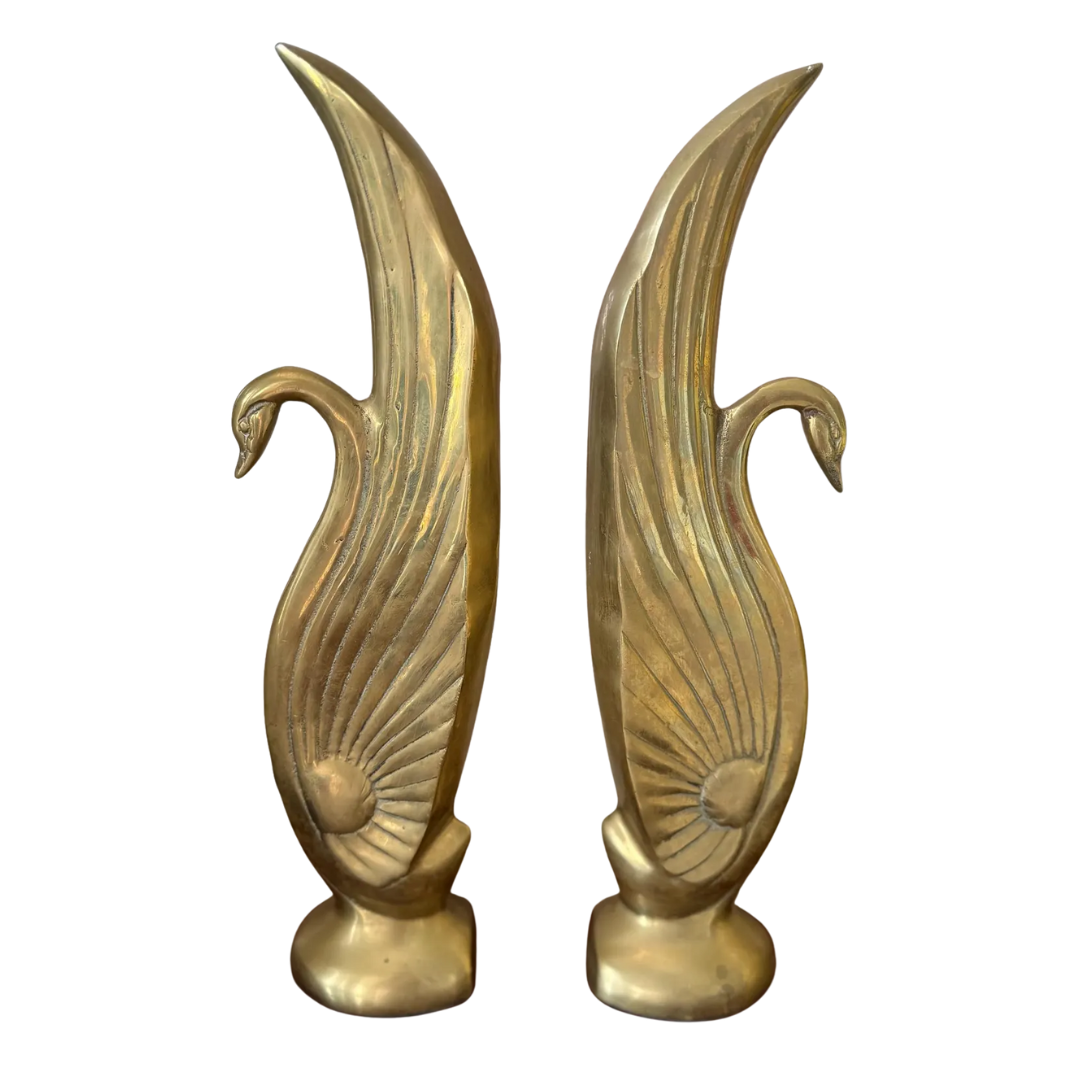 Vintage, Brass Swan Bookends