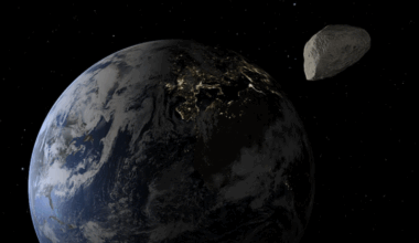 An illustration of the "God of Destruction" asteriod Apophis as it makes a close approach to Earth in April 2029