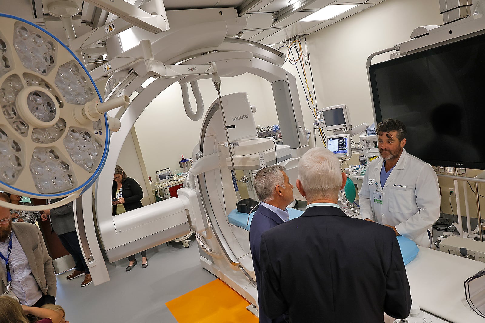 A file photo of neurologist Dr. Jody Short explaining Mercy Health's new Interventional Neurology Suite at Springfield Regional Medical Center on Sept. 6, 2023 during an open house and ribbon cutting for the new facility. The suite features a biplane angiography, an advanced, minimally invasive technology used to diagnose and treat strokes as well as other neurological conditions. BILL LACKEY/STAFF