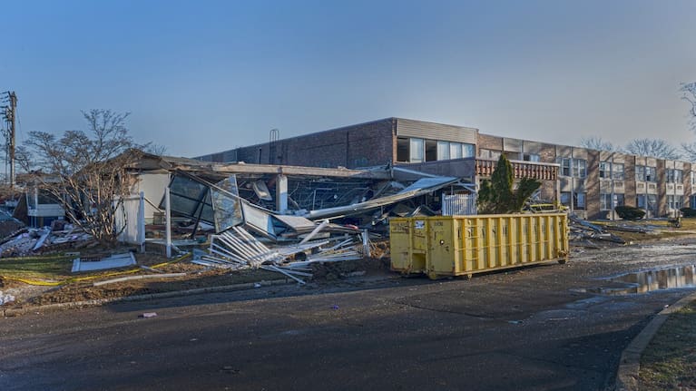 A view of the structural damage after a massive explosion and fire caused a collapse at a nursing home in Bristol. (Source: Jose F. Moreno/The Philadelphia Inquirer via AP)