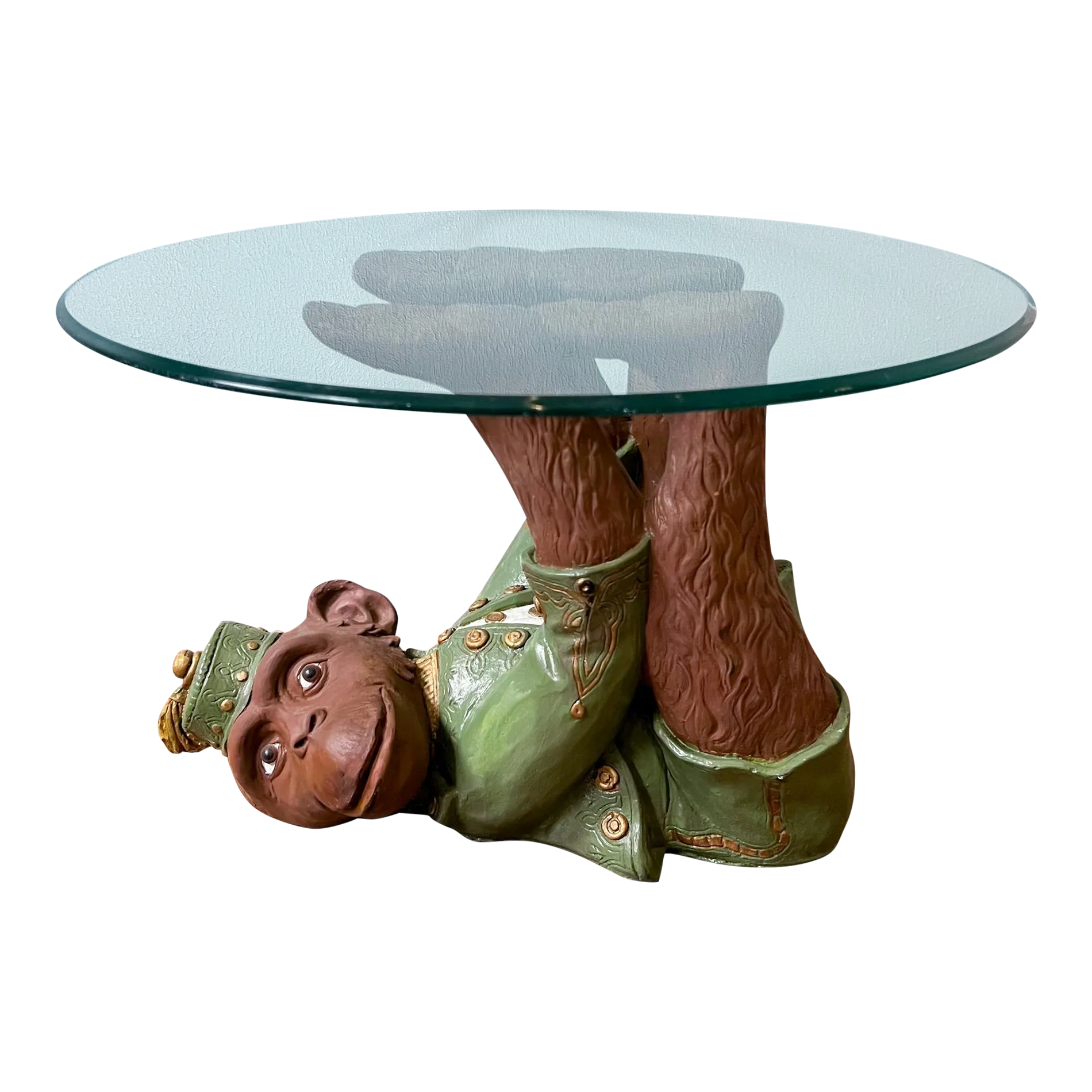 1960's Plaster Bell Hop Monkey Side Table With Glass Top