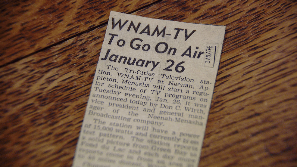 A newspaper clipping announcing the start of WNAM-TV in 1954. December 18, 2025. (WLUK/Austin Roth)