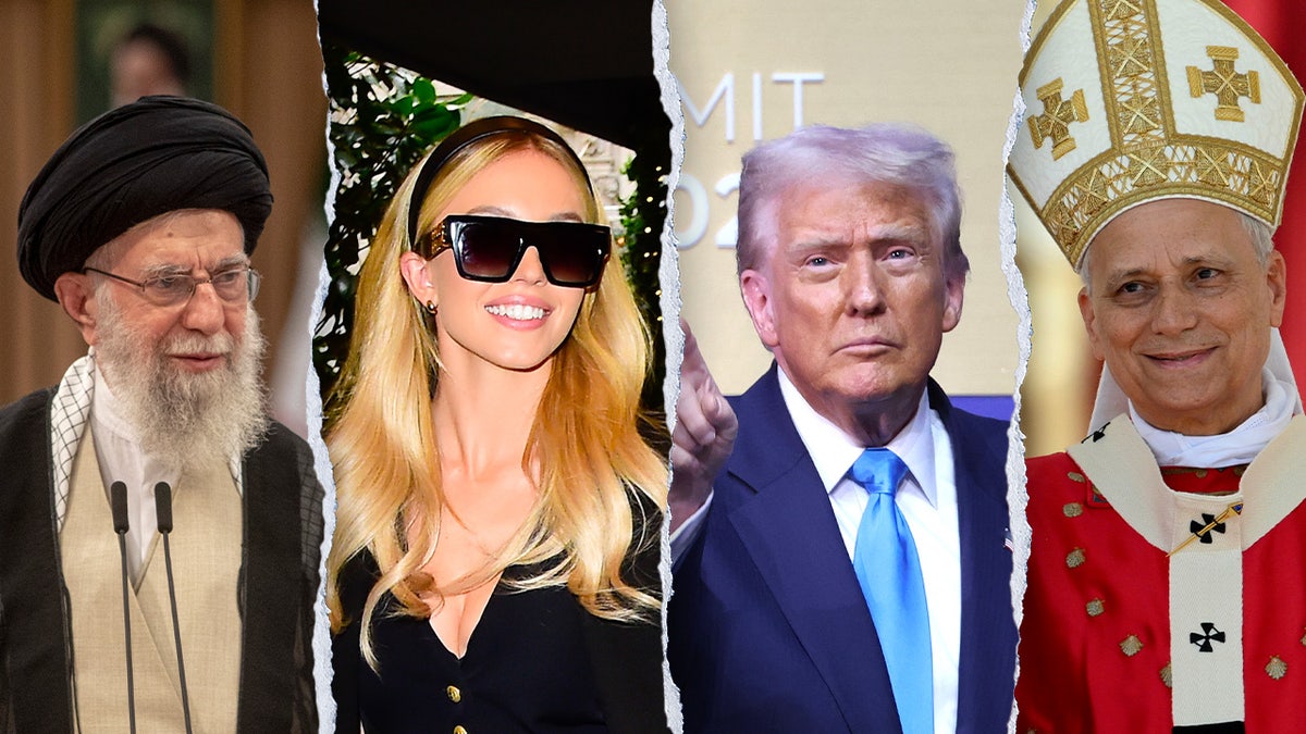 Iranian supreme leader, Sydney Sweeney, President Donald Trump and Pope Leo in a four-split template