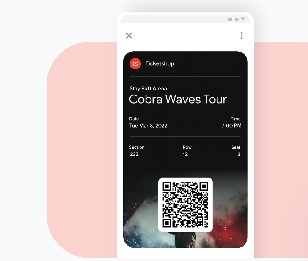 Concert ticket displayed in Google Wallet