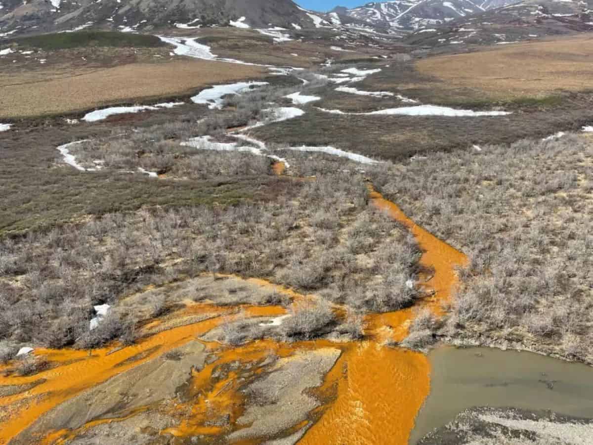 The orange tributary of the Kugororuk River in Alaska is an example of a "rusting river."