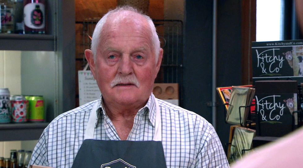 eric pollard looking disappointed, emmerdale