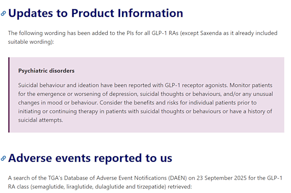 The updated wording that will appear in the product information for GLP-1 RAs.