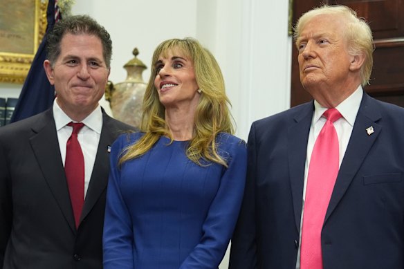 Michael Dell with his wife Susan and US President Donald Trump at the White House ceremony.