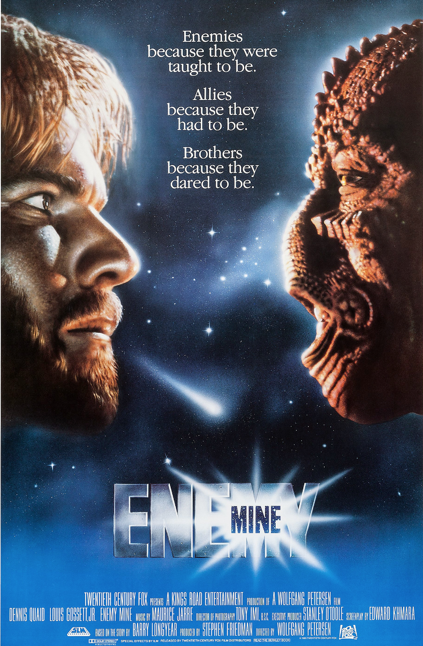 a movie poster depicting a human and an alien