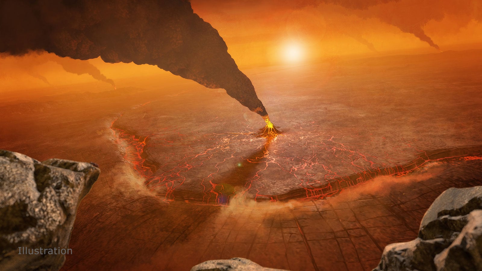 The Quetzalpetlatl Corona, located in Venus’ southern hemisphere, depicts active volcanism and a subduction zone, where the foreground crust plunges into the planet’s interior. Credit: NASA/JPL-Caltech/Peter Rubin