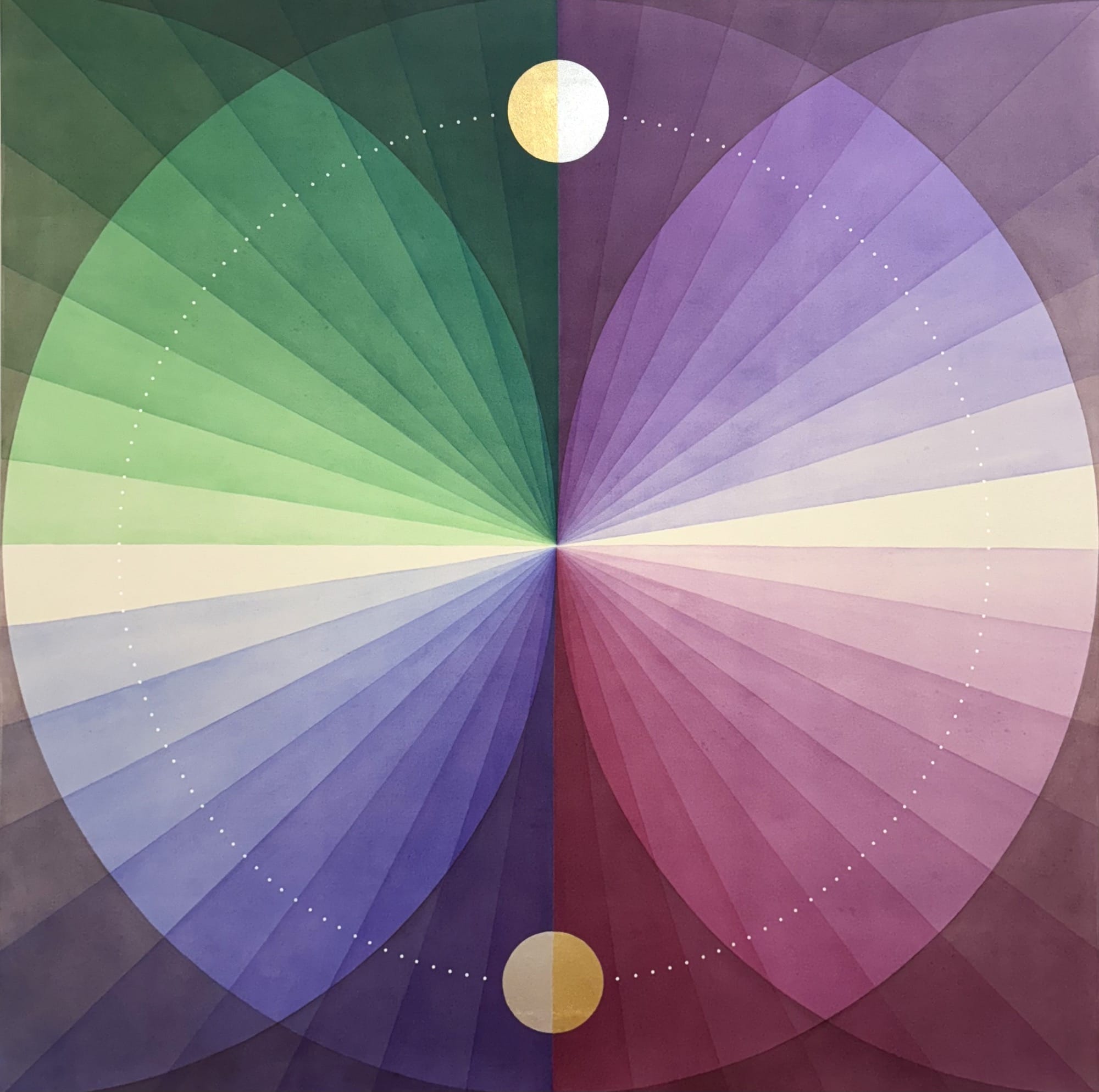 an abstract work by Field Kallop with circles and lines delineating a smooth gradient of color