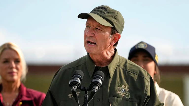Louisiana Gov. Jeff Landry speaks to reporters at the Louisiana State Penitentiary in Angola, La., Sept. 3, 2025.
