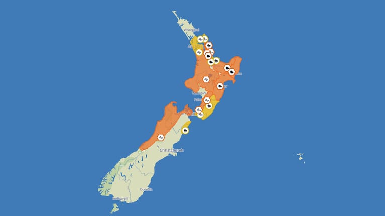MetService warnings and watches as of 10am on December 29, 2025.