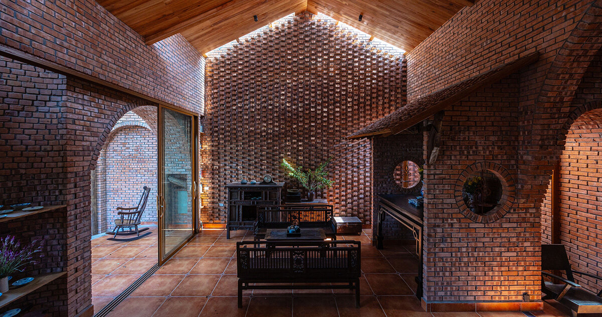 textural brickwork shapes trung tran studio's home in rural vietnam