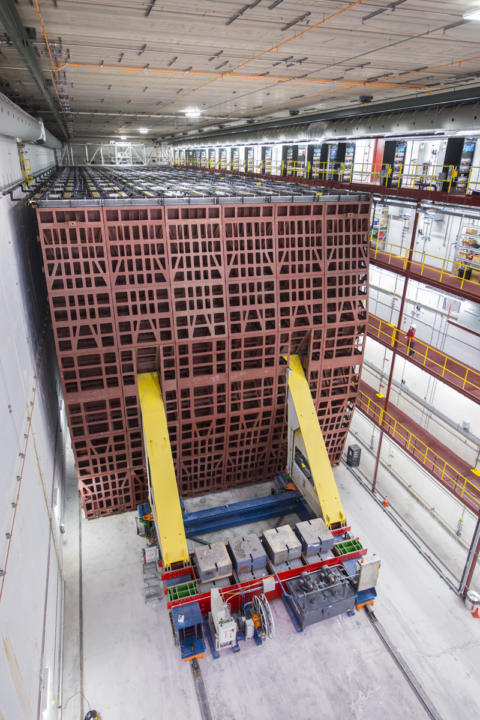 A large piece of machinery inside of a building