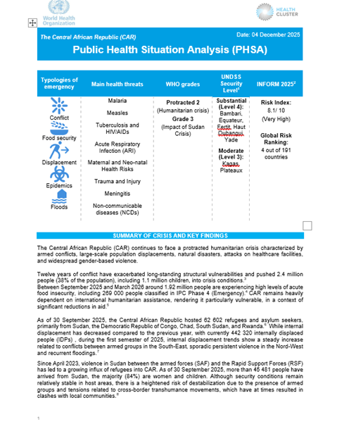 Public Health Situation Analysis - the Central African Republic