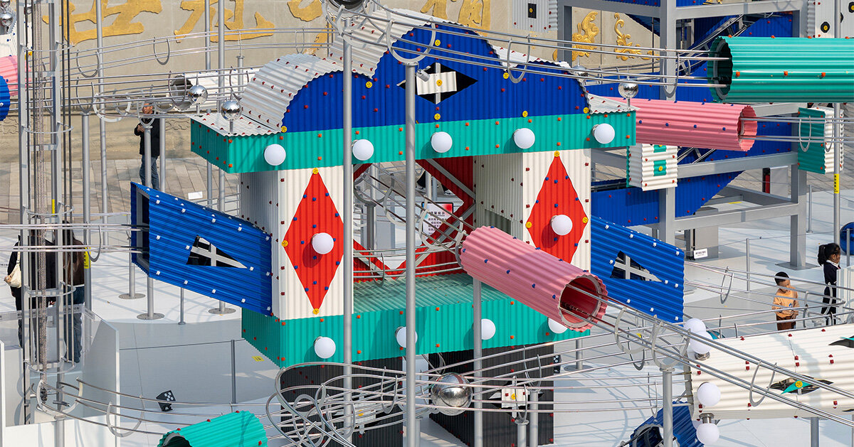 playful rolling ball installation by drawing architecture studio transforms chengdu plaza