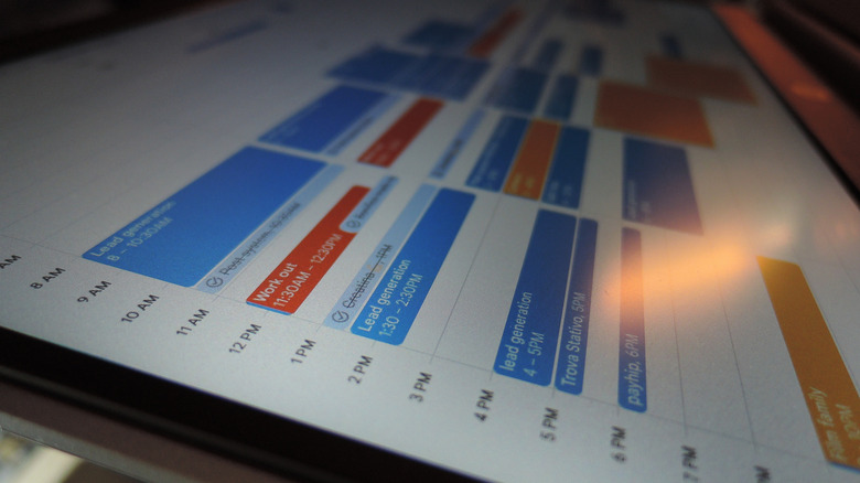 Differently coloured events in the Google Calendar app on a tablet