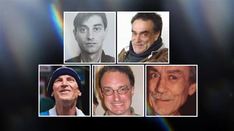 The victims of the Loafers Lodge fire: Melvin Parun, Kenneth Barnard, Peter O'Sullivan, Liam Hockings and Michael Wahrlich (clockwise from top left). 