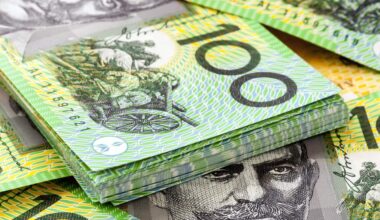 A pile of Australian $100 banknotes.