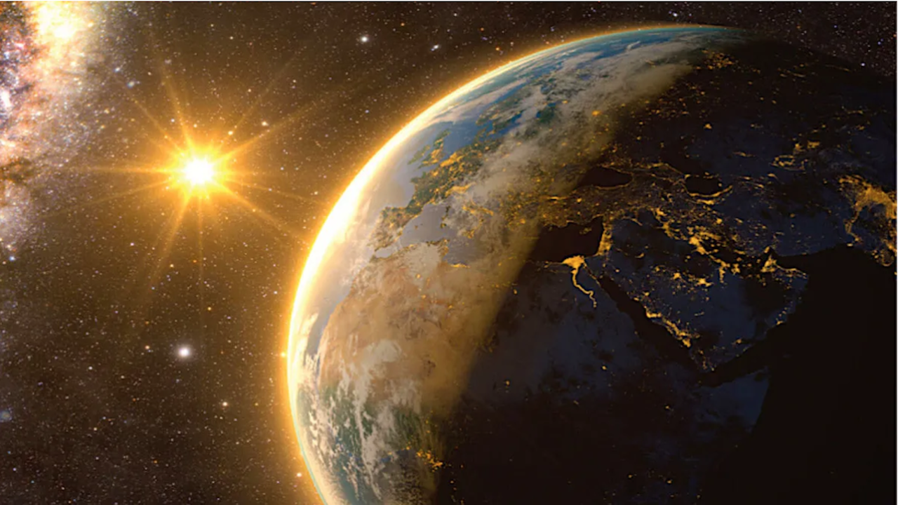 a cosmic ad image of the Earth and our sun