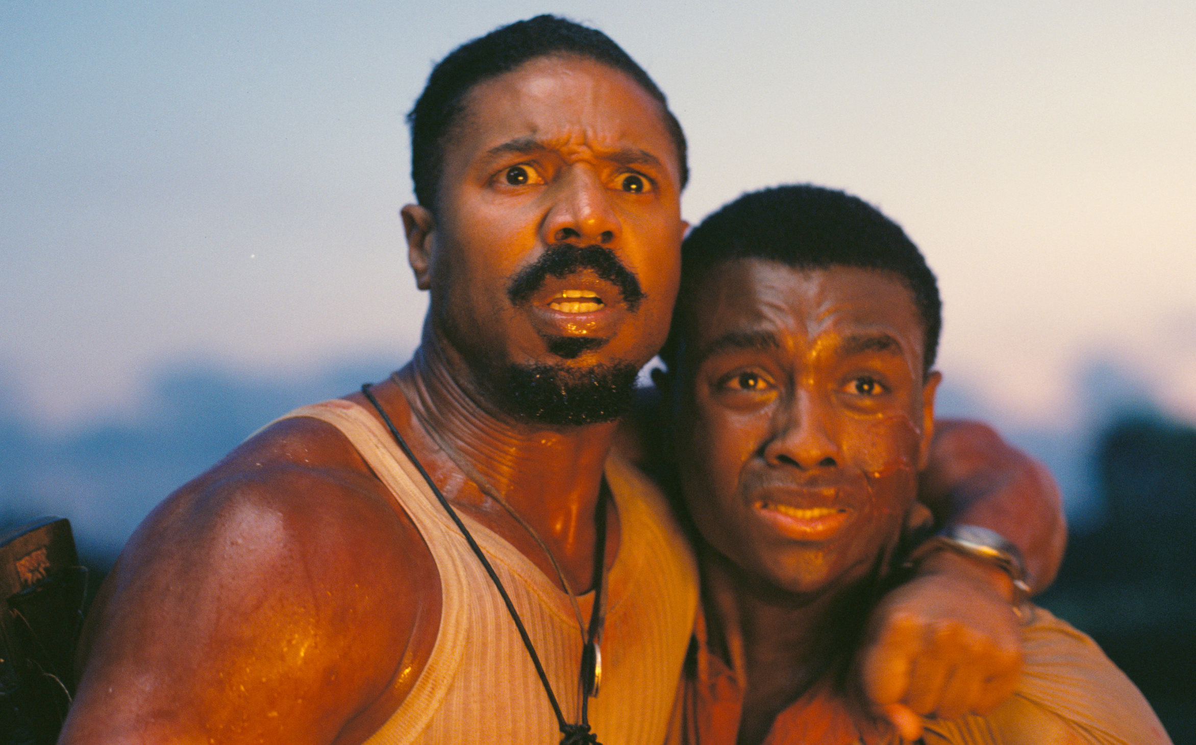 Film still of Michael B. Jordan and Miles Caton in *Sinners*.