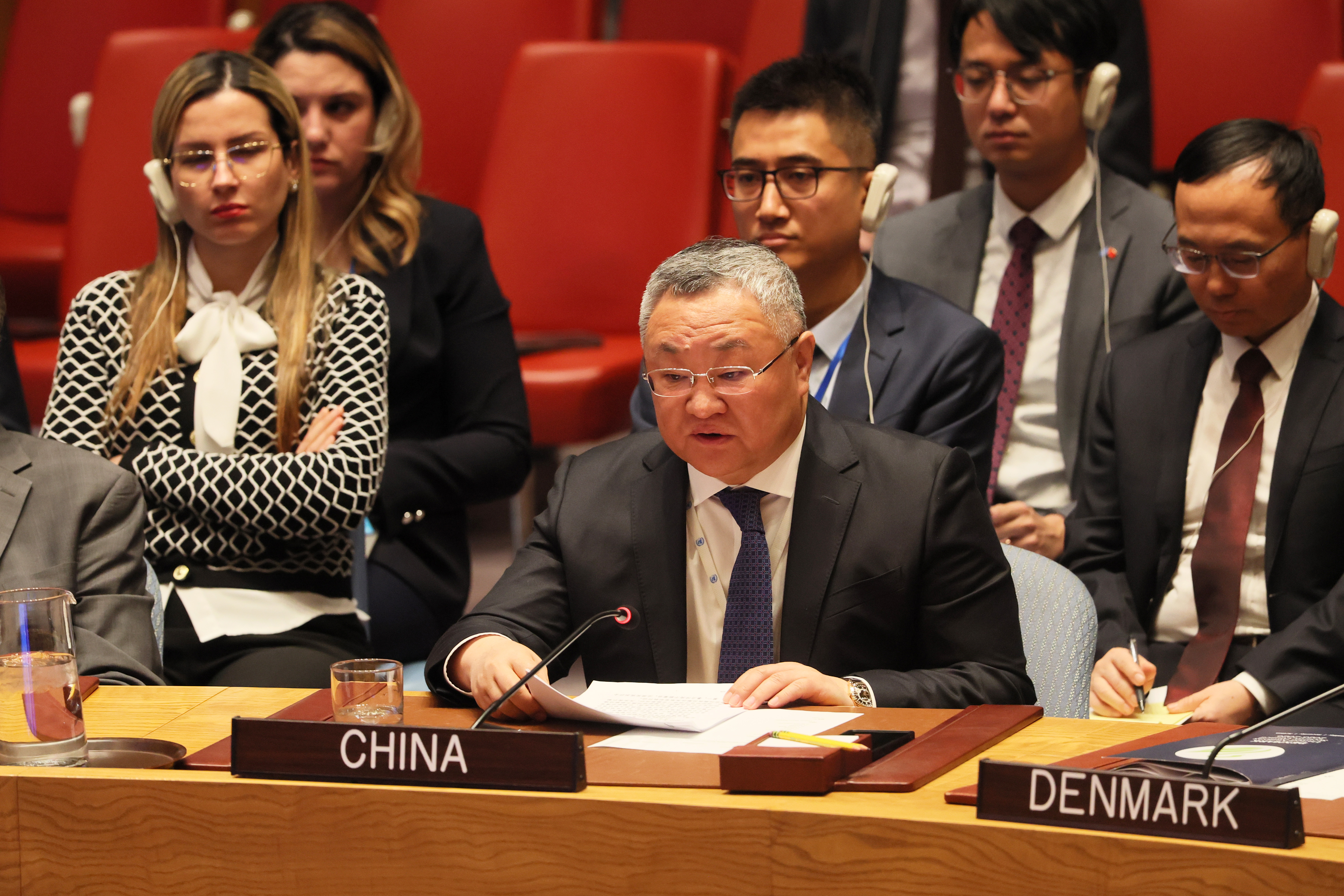 Fu Cong, China's permanent representative to the UN, speaks at a UN Security Council meeting.
