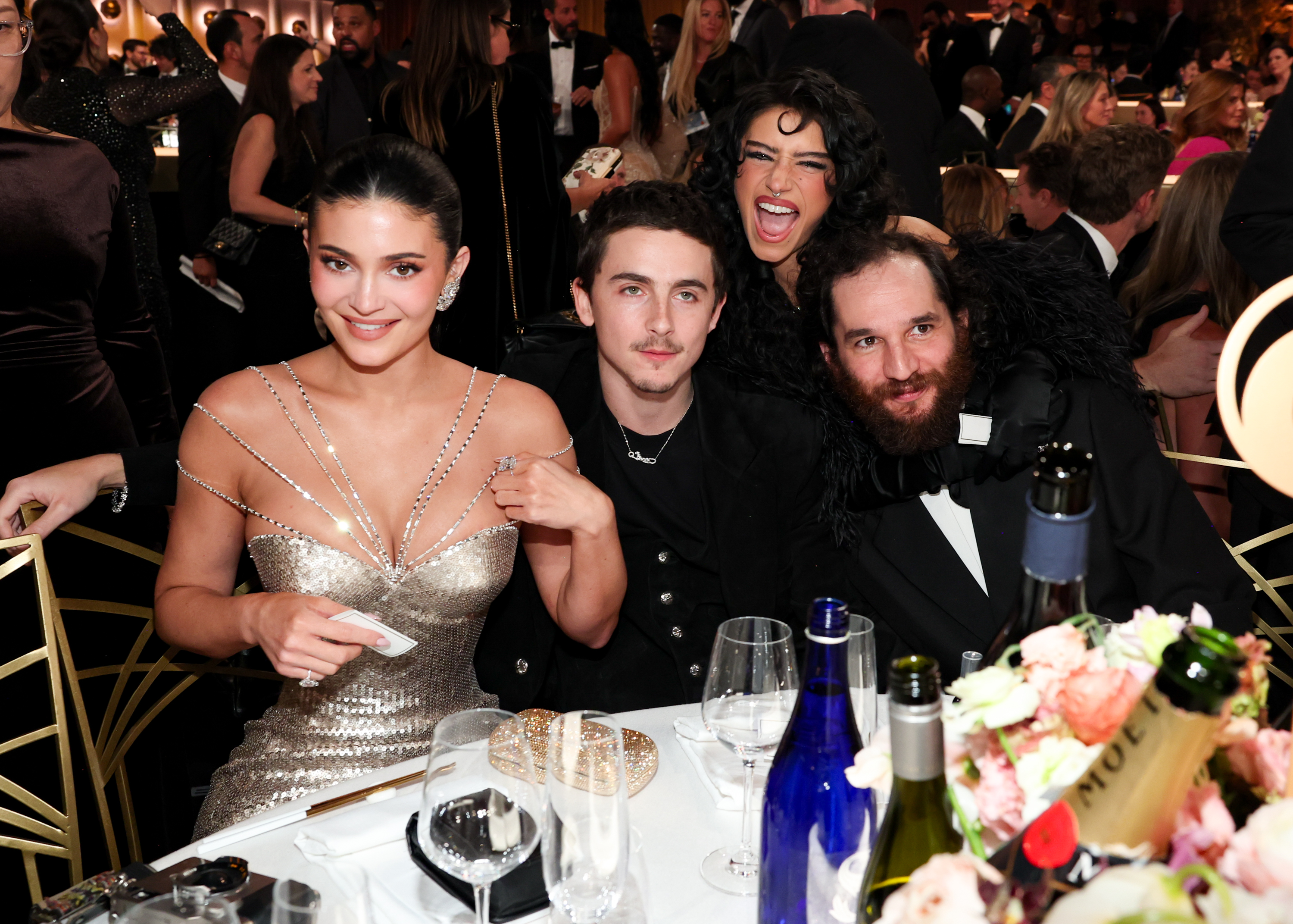 Kylie Jenner, Timothée Chalamet, Odessa A'zion, and Josh Safdie at the 83rd Annual Golden Globes.
