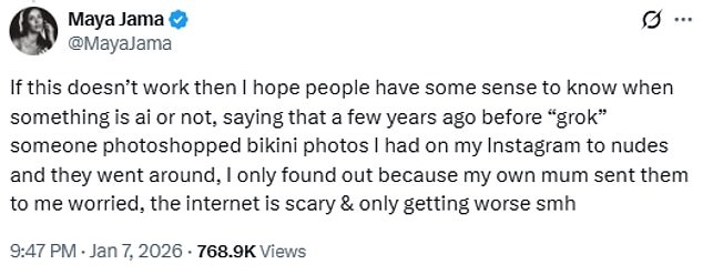 Maya later added: 'If this doesn't work then I hope people have some sense to know when something is ai or not'