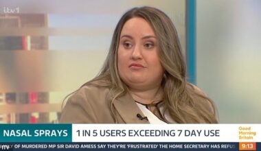 A Good Morning Britain guest (pictured) opened up about how reaching for a nasal spray when she had a cold has sparked a 23-year health battle on Thursday's show