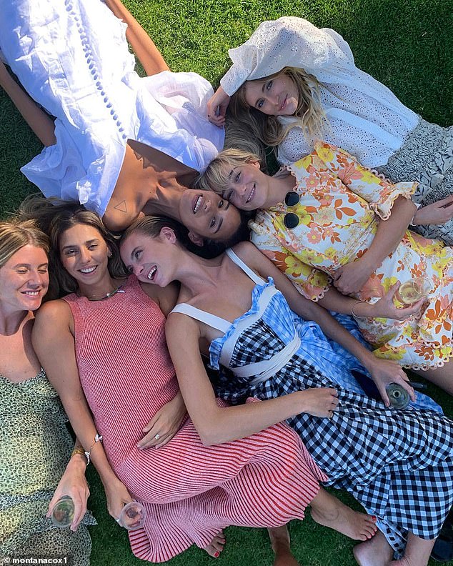 Among the famous guests at their 2019 wedding was model Montana Cox (third from left) and Jasmine Yarbrough's socialite sister Jade (second from right)