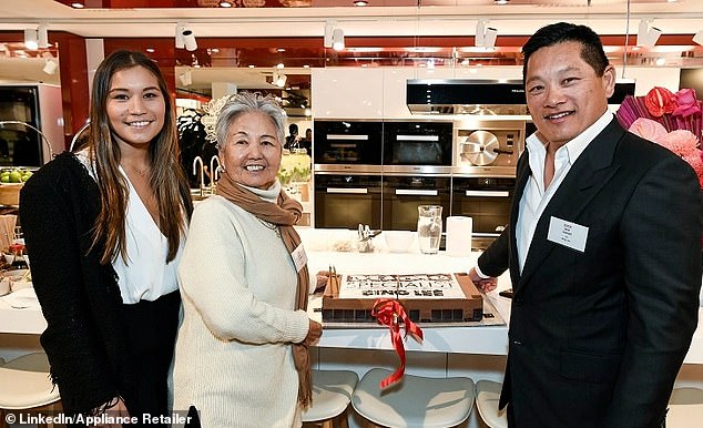 Jasmine (left, with grandmother and family matriarch Yenda Lee and father Lionel) is becoming the new face of the electronics retail empire started by her great-grandfather