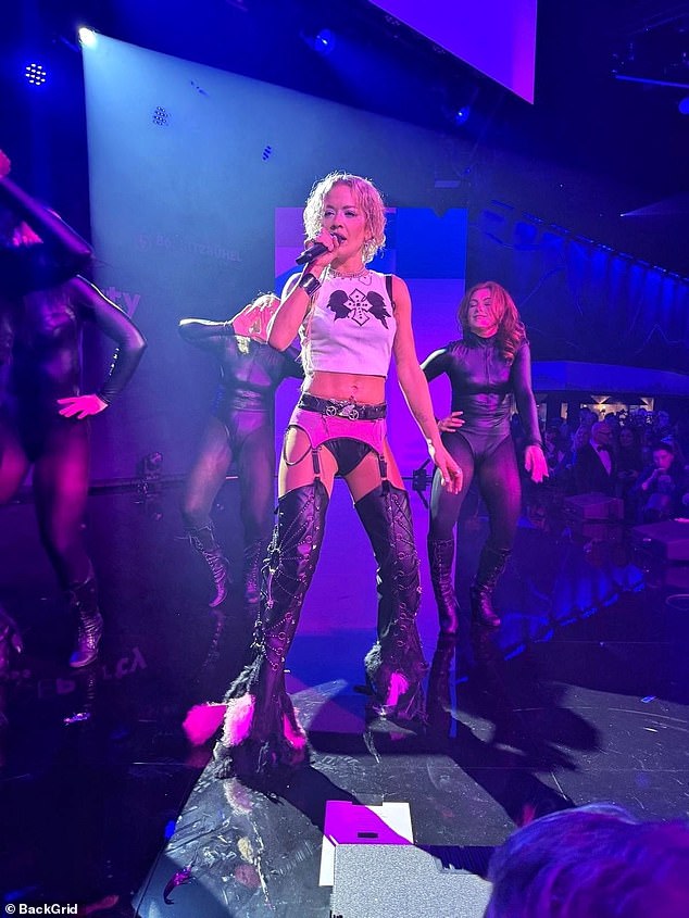 The singer, 35, performed in the alpine town of Kitzbühel, delivering a racy show that left little to the imagination