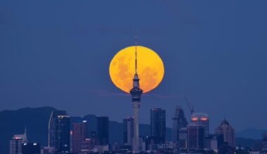 Supermoon stuns over Auckland's Sky Tower