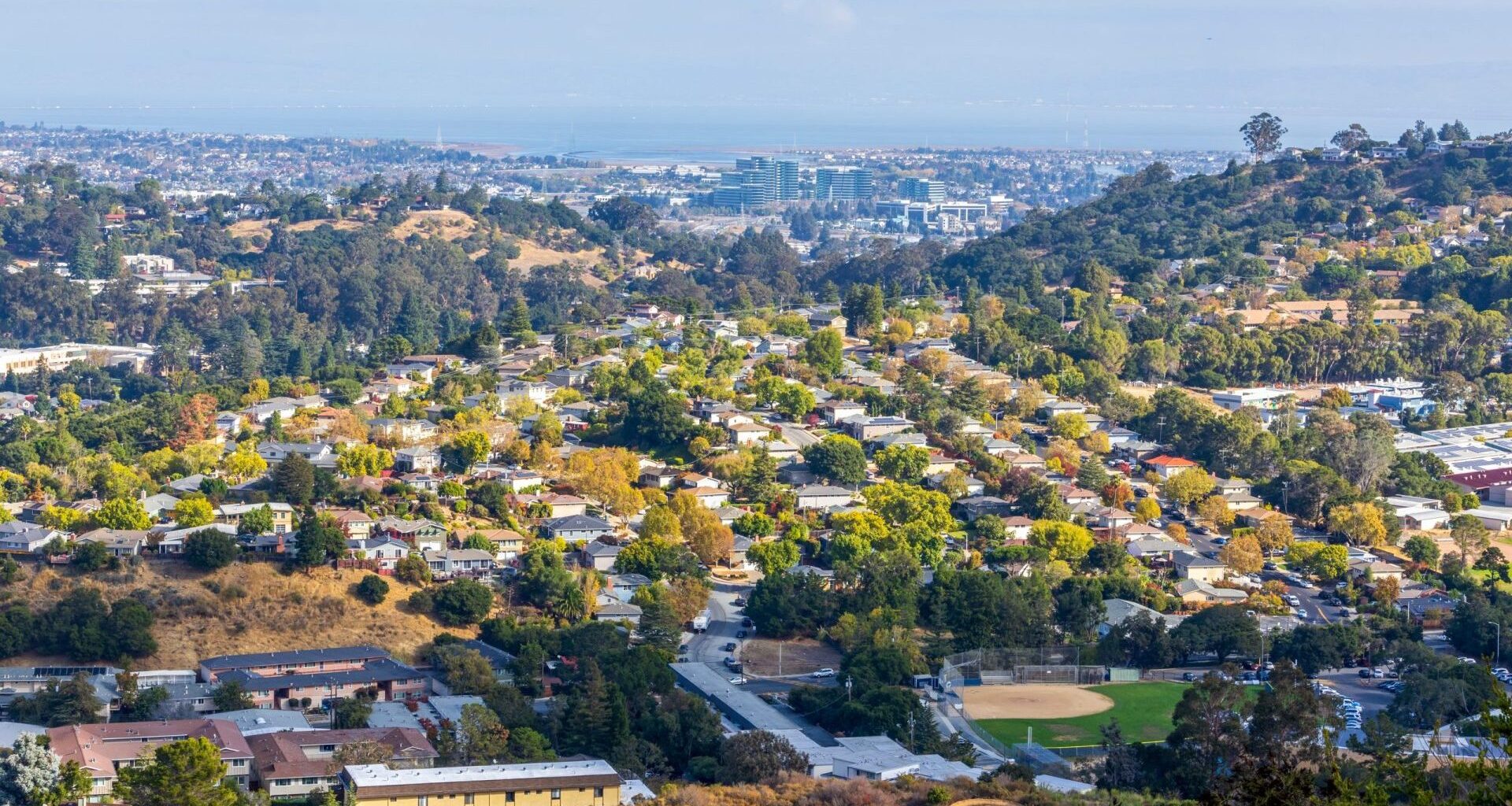 Valley Homes panoramic view in Belmont, San Mateo County, California.