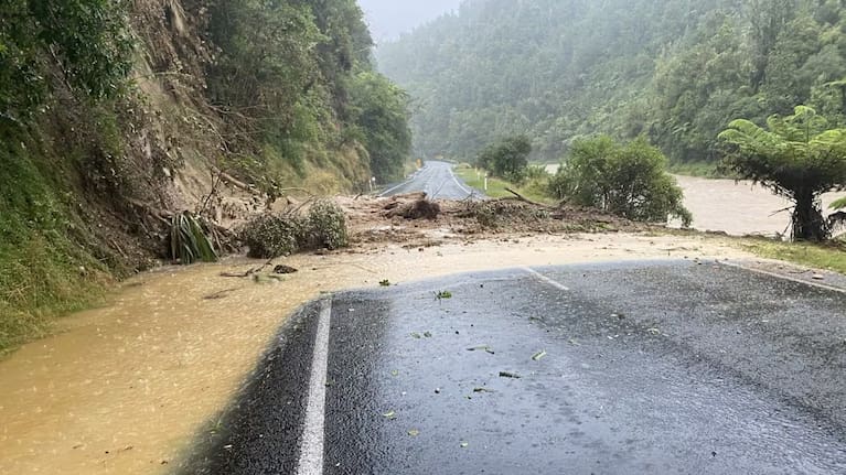 A slip closed State Highway 2 between Ōpōtiki and Gisborne.