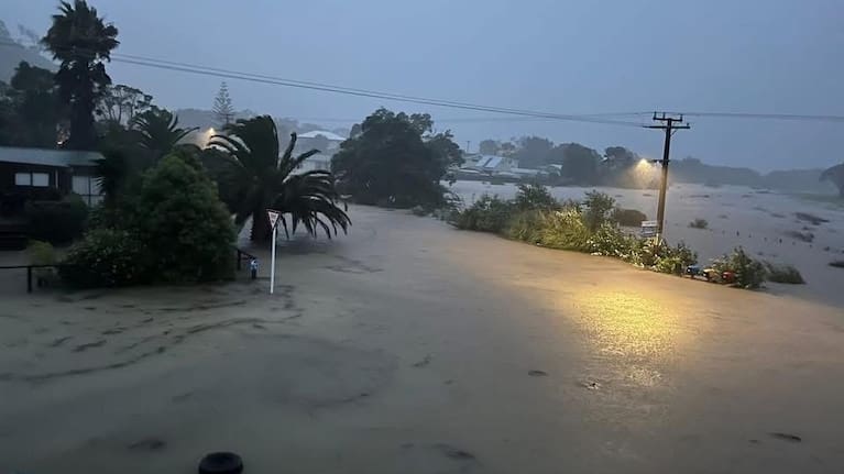 Flooding in the settlement of Ōakura in Northland.