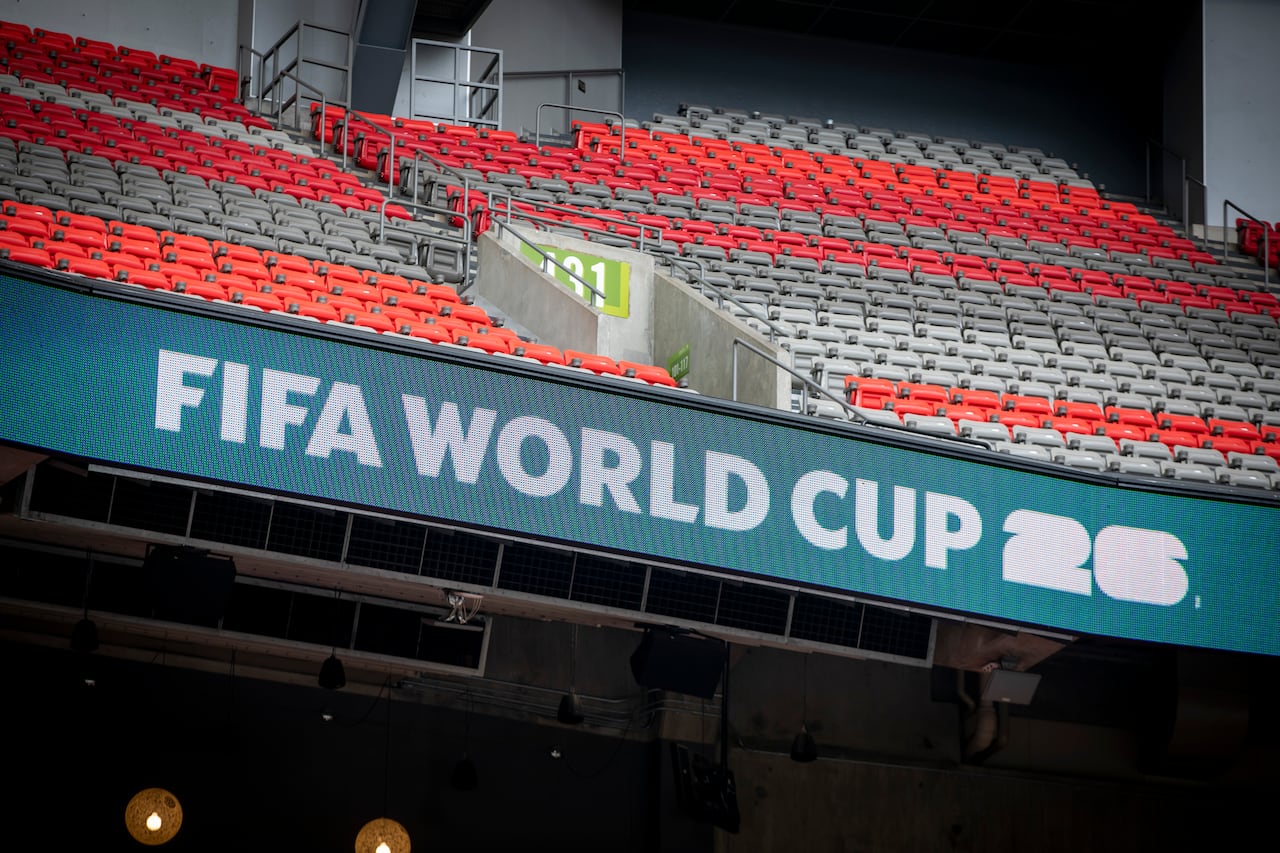 A FIFA World Cup add is seen on an electronic banner at a stadium