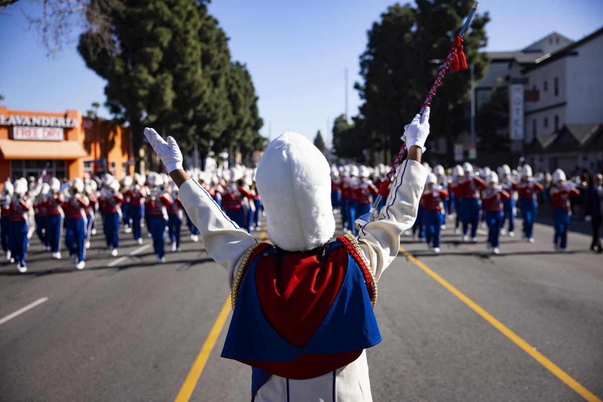 A marching band performs during the Dr. Martin Luther King Jr. Day Parade 