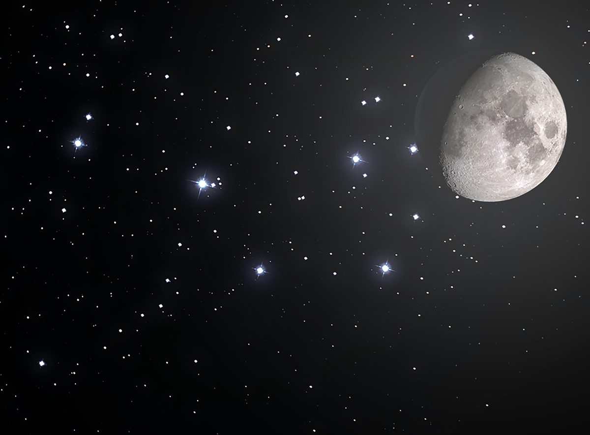 As the next full Moon approaches, we'll get to see it pass in front of a beautiful blue star cluster