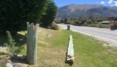 Power pole snaps after truck hits lines in Hawea