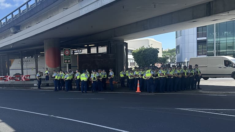 Dozens of police officers have closed motorway access around Victoria Park.